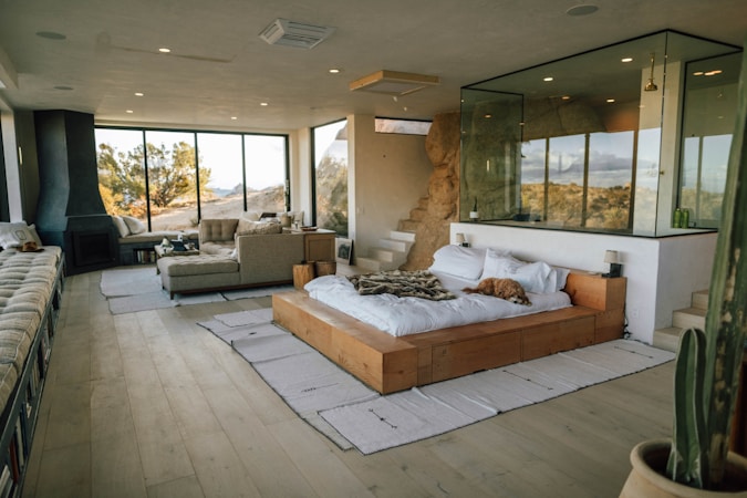 Bright open concept living room in a newly built luxury home, the kind of interior offered in high end Summerlin new construction