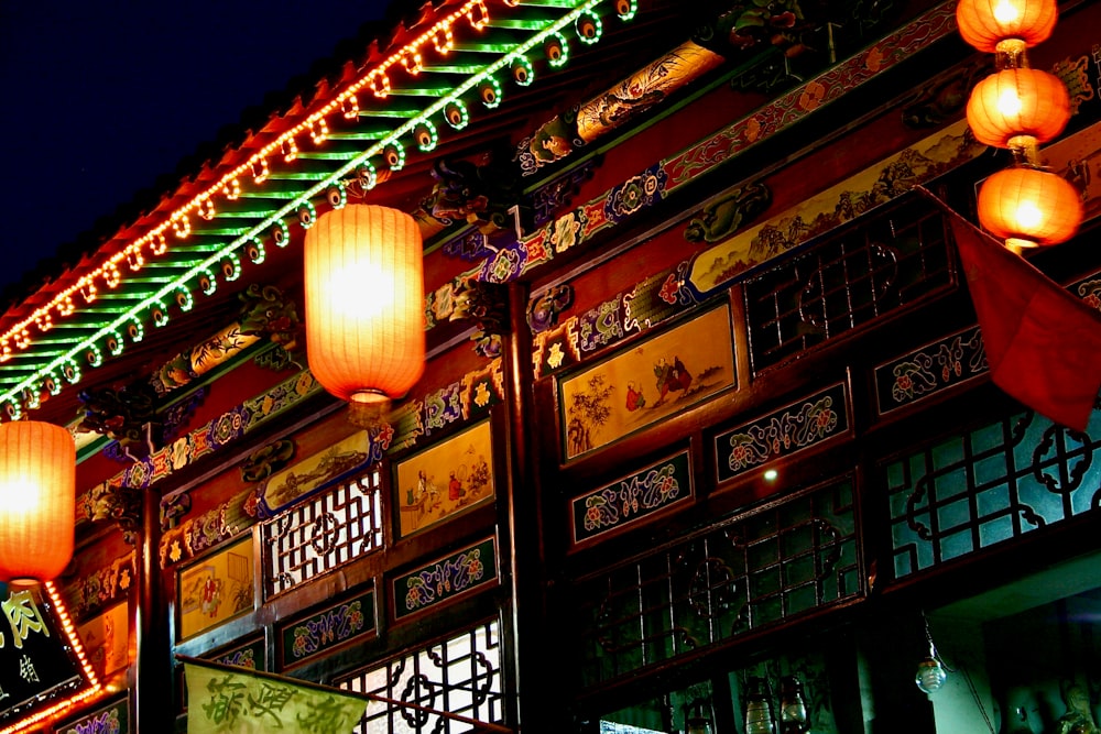 brown and red chinese lanterns