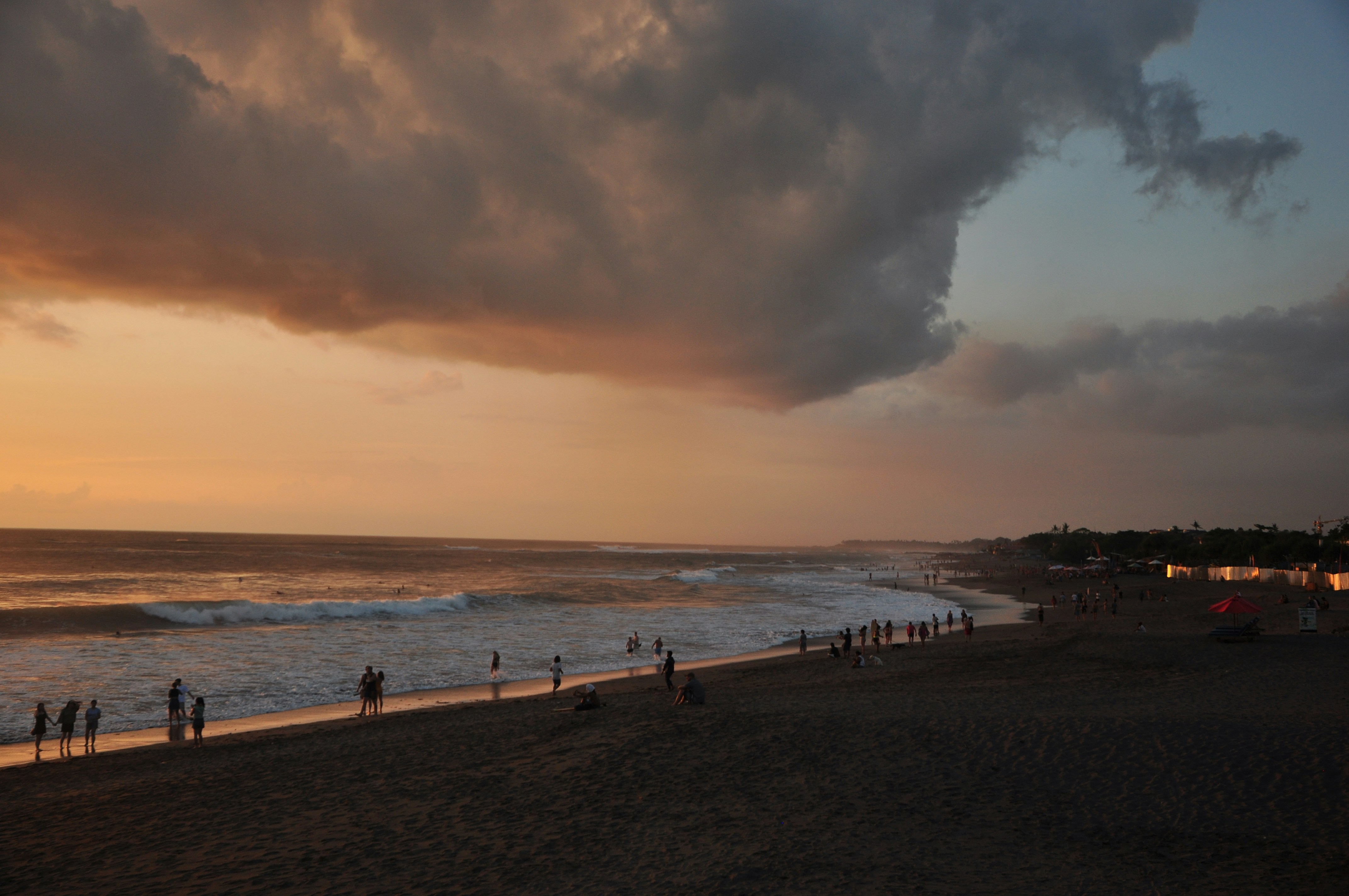 people on beach during sunset