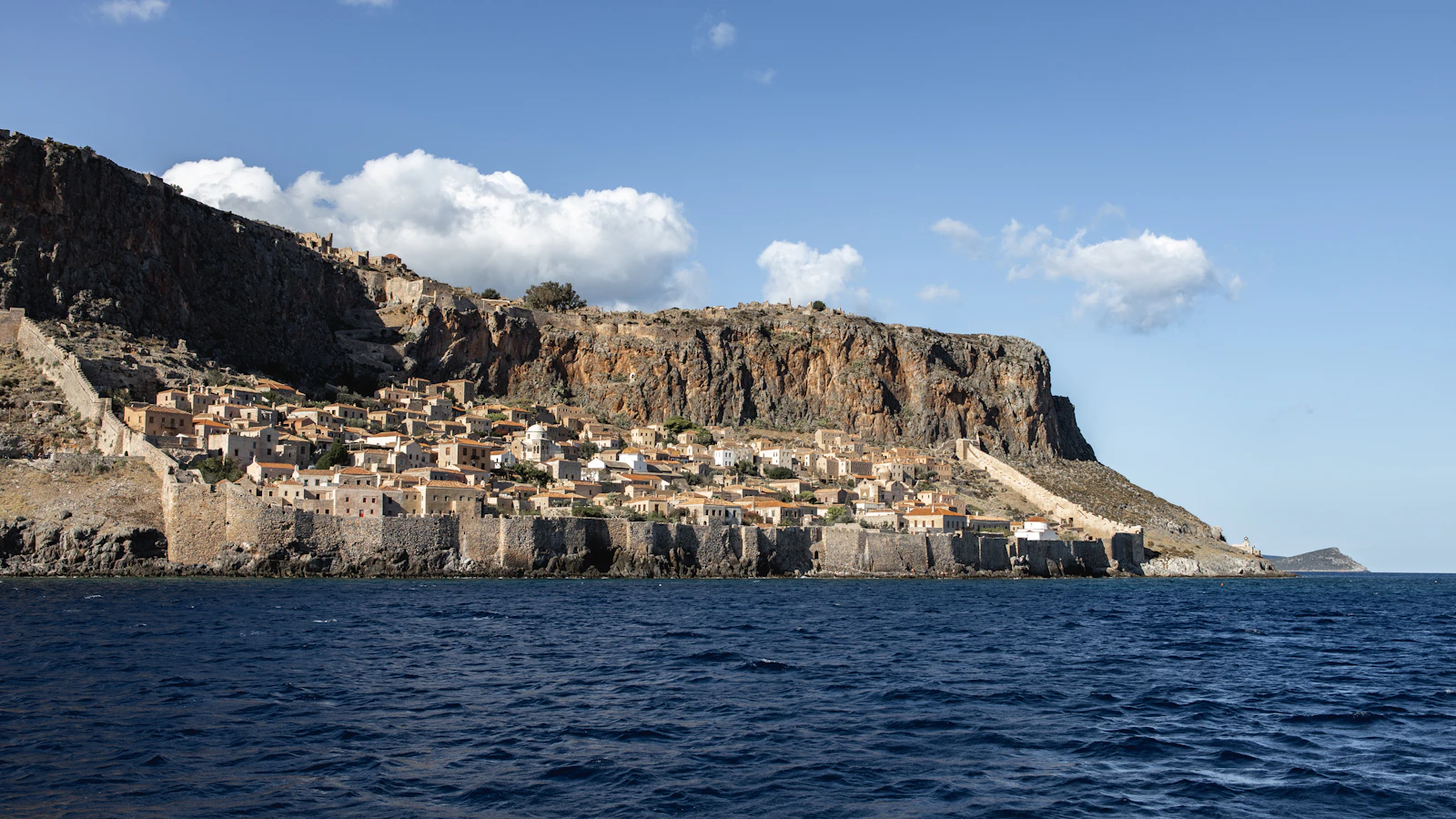 Stone settlement of Monemvasia beneath its massive rock