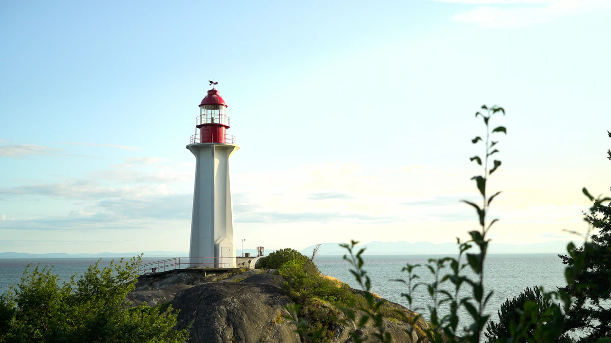 White lighthouse by the sea