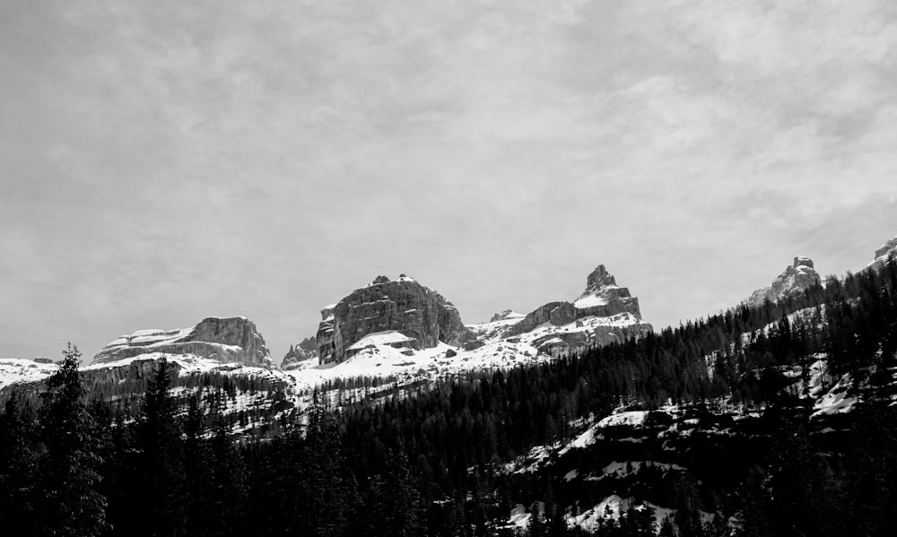 grayscale photo of snow covered mountain