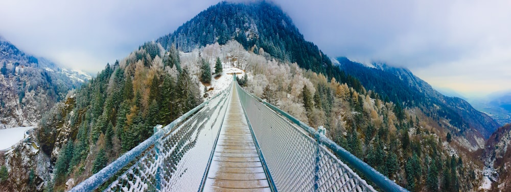 Puente de madera marrón sobre el río