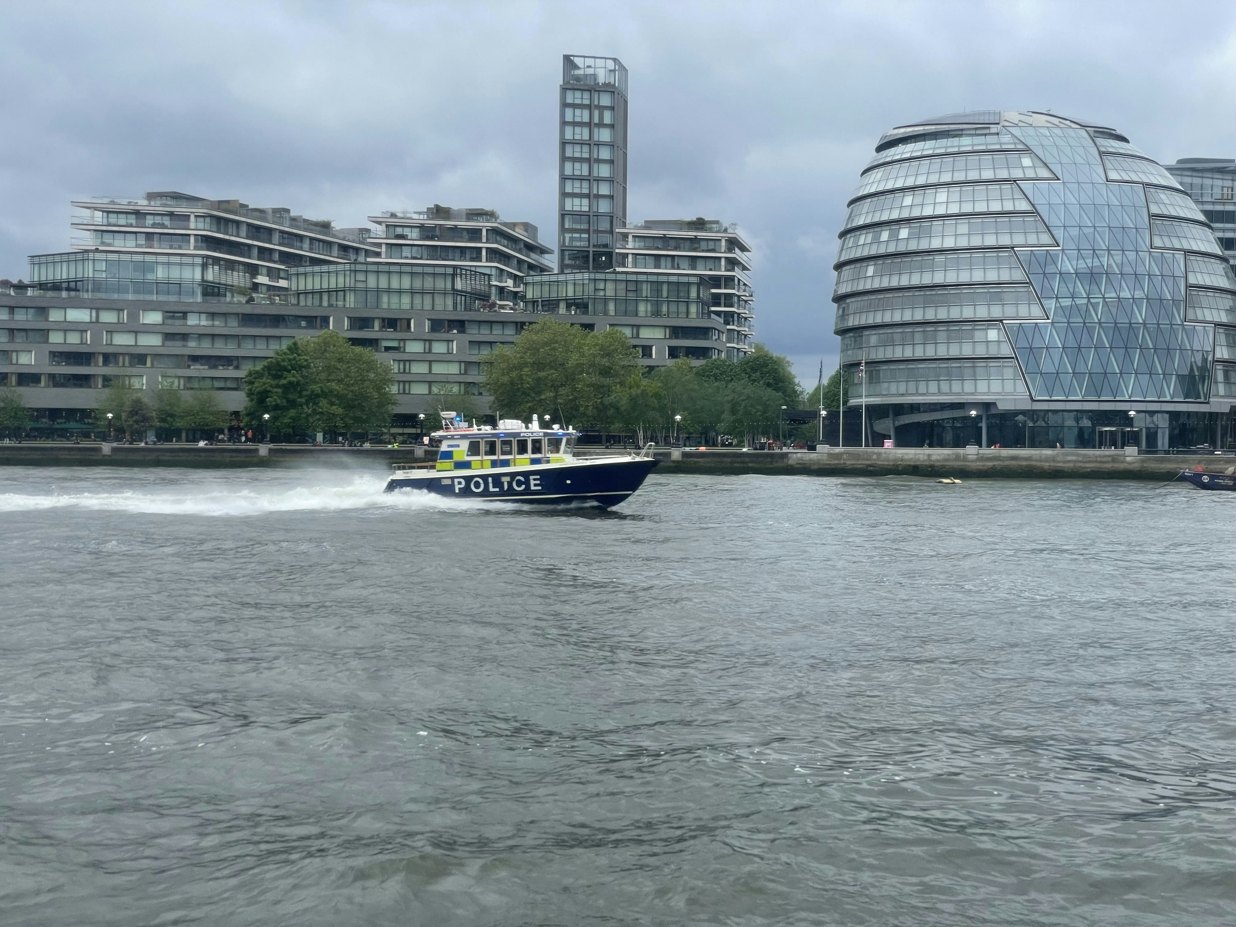 Police Boat on the River Thames by City Hall