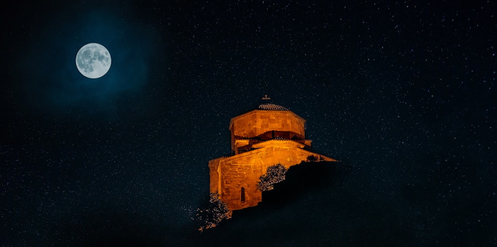 brown concrete building during night time