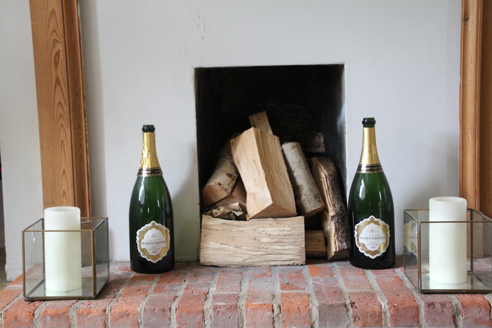 wine bottle and wine bottle on brown wooden crate