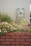 A gas meter is mounted on an exterior brick wall surrounded by a garden with various small flowers. The scene includes pink, white, and yellow flowers growing in lush clusters against a backdrop of pale bricks.