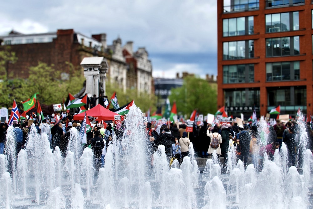 people in front of fountain during daytime