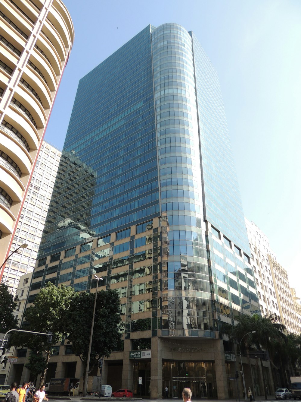 white and blue high rise building