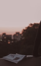 An open book with city skyline illustrations rising from its pages under a twilight sky.