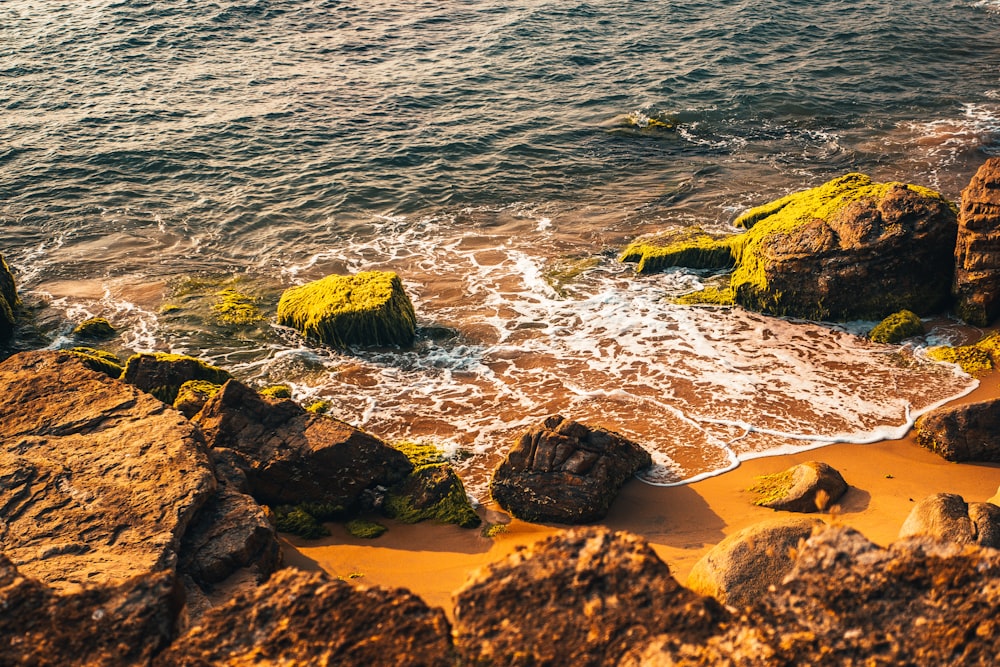 brown rock formation on sea shore during daytime