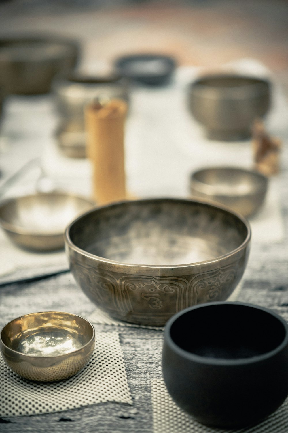 stainless steel bowl on table