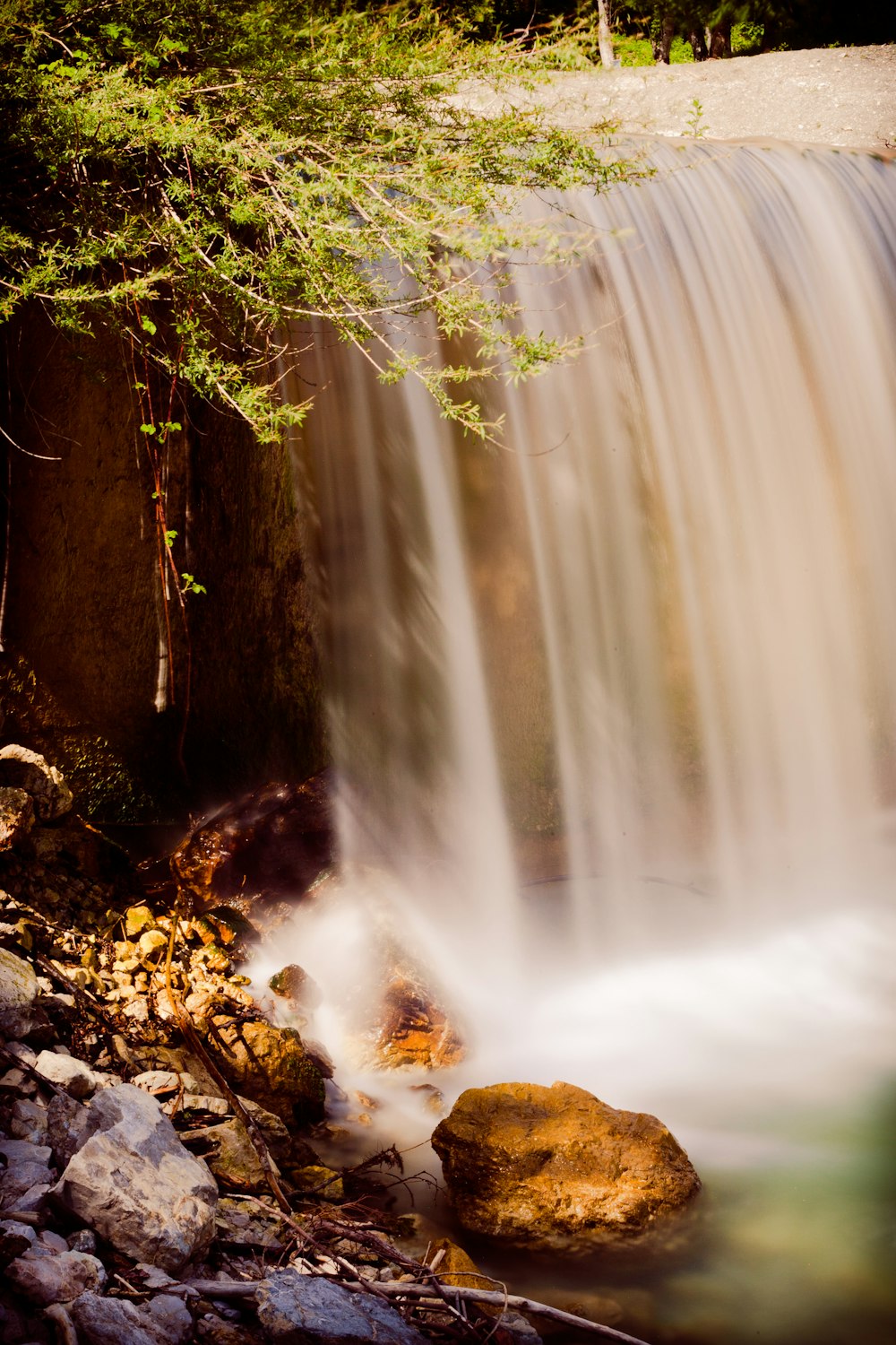 water falls in forest during daytime