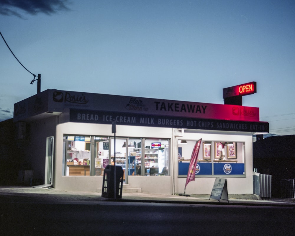 white and red store front