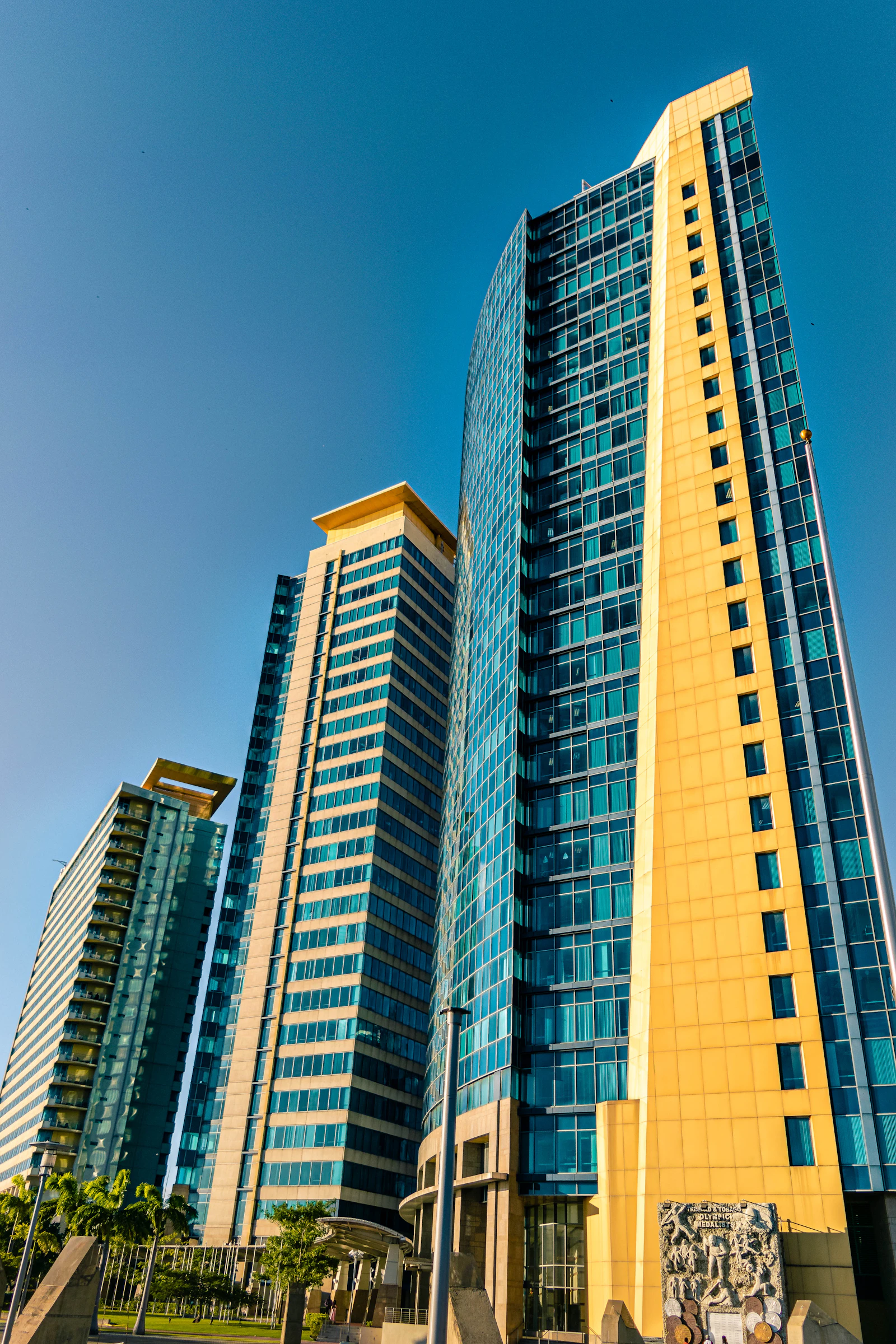 High-rise office towers of the International Waterfront in Port of Spain, Trinidad and Tobago, home to the University of the West Indies St Augustine campus and the Artificial Intelligence Innovation Centre