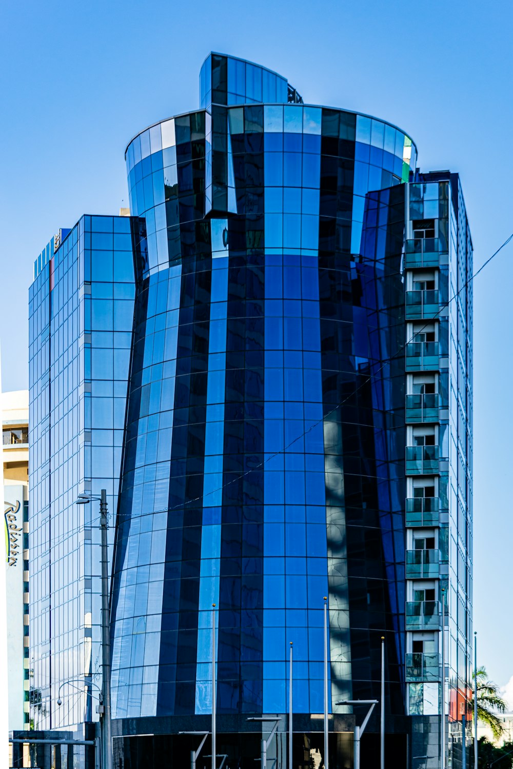 blue and white glass building