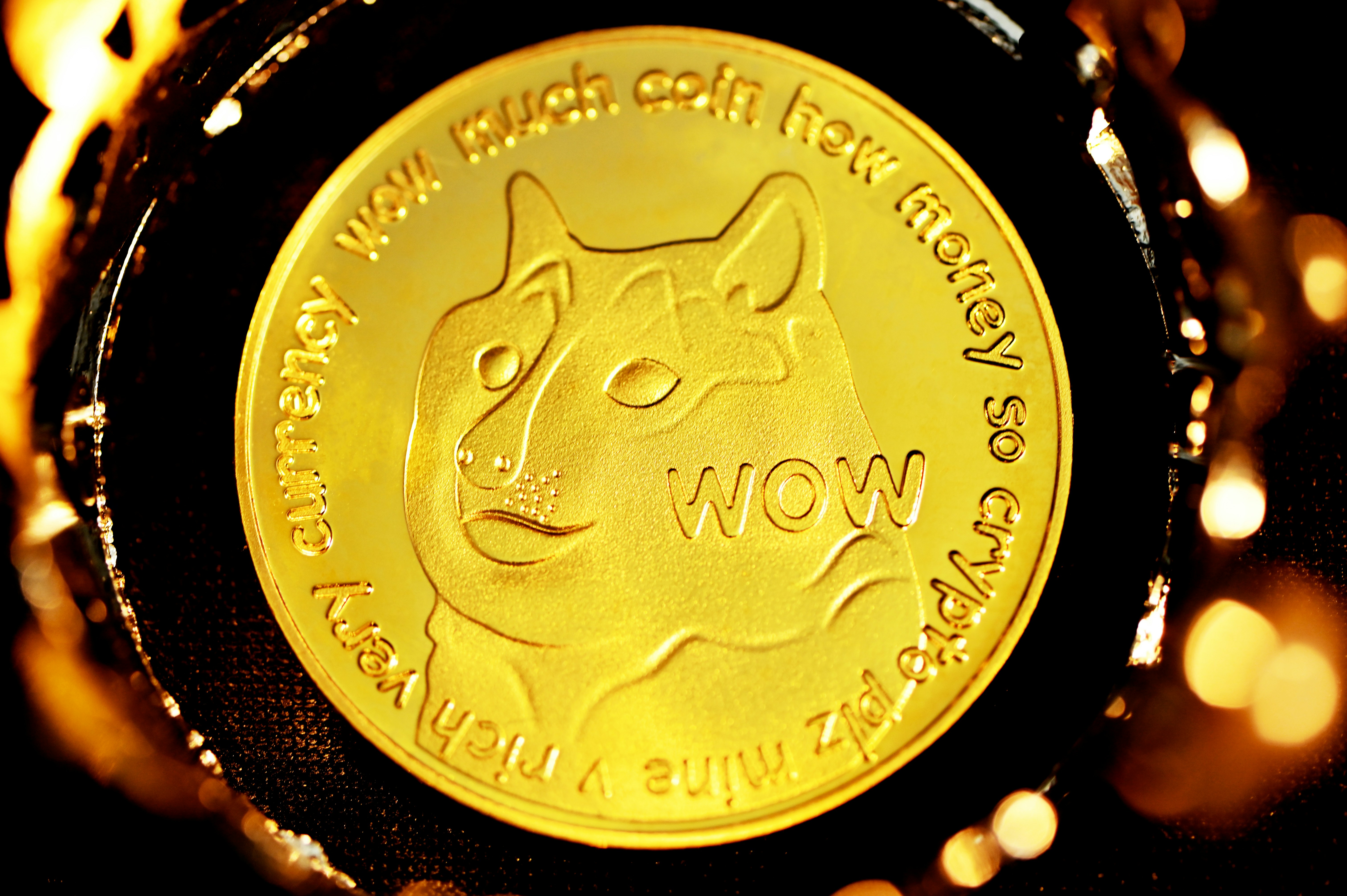 A Dogecoin on top of the opening of a bottle.