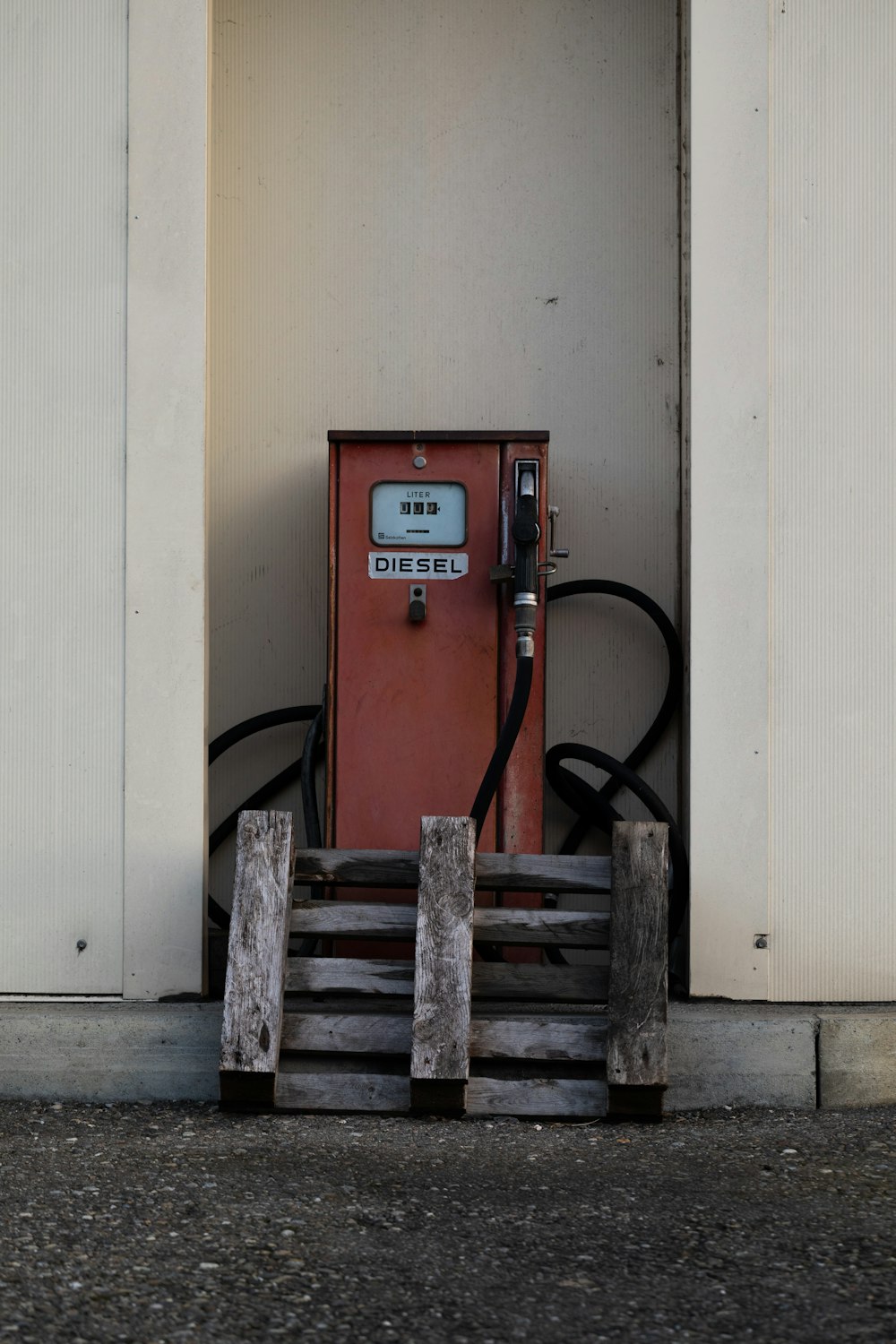 red and black gas dispenser