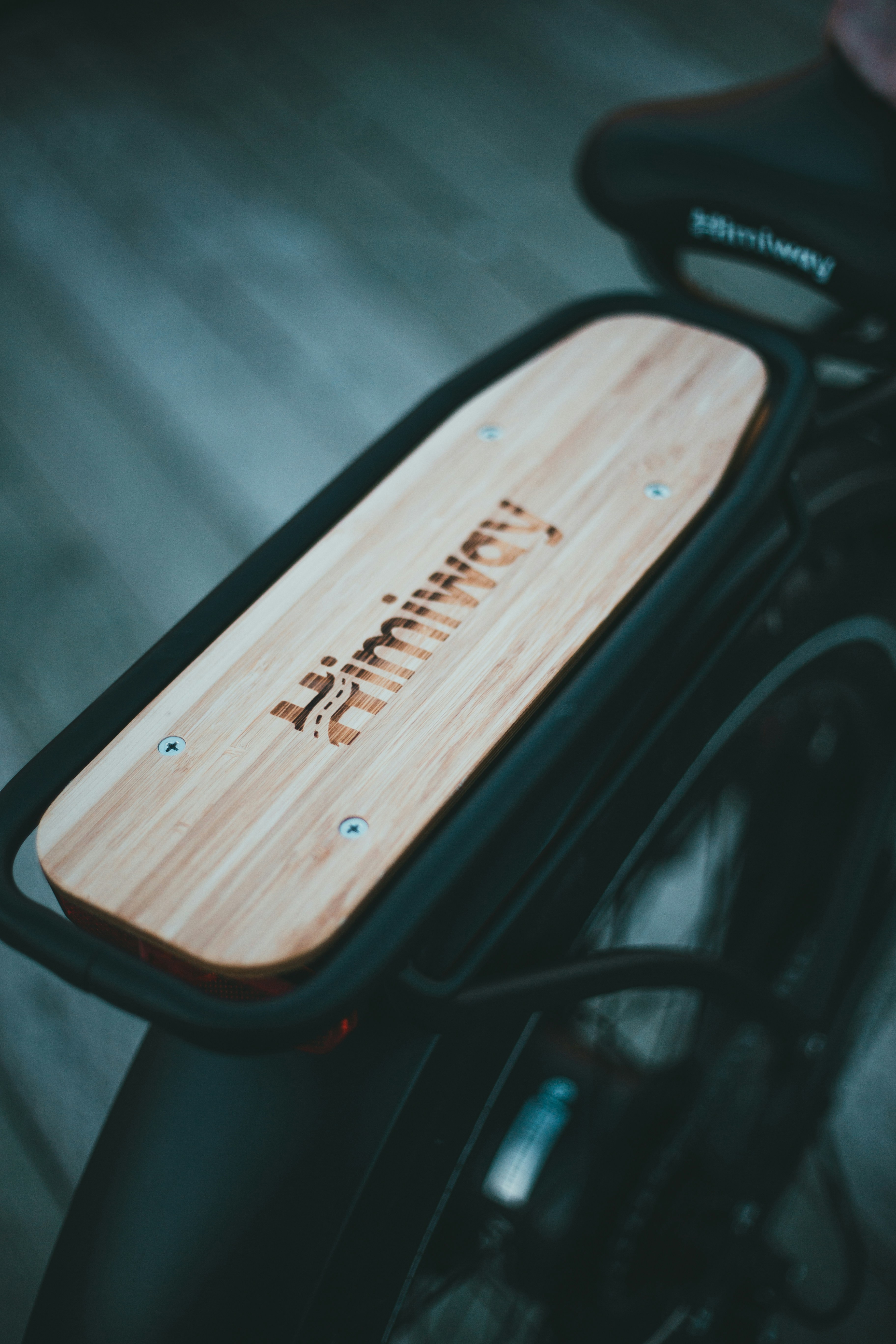 Back seat of Himiway bikes, high-end wood!
