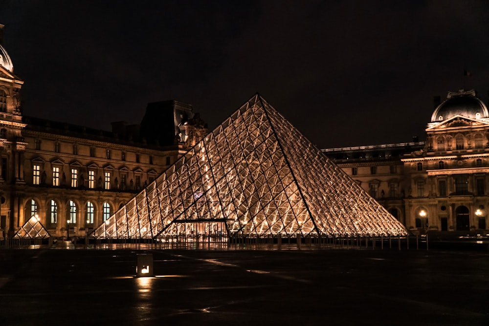 black metal pyramid during night time