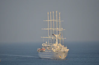 A sleek cargo vessel navigating calm blue seas under a clear sky, symbolizing modern marine operations.