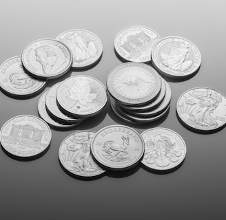 silver round coins on white surface