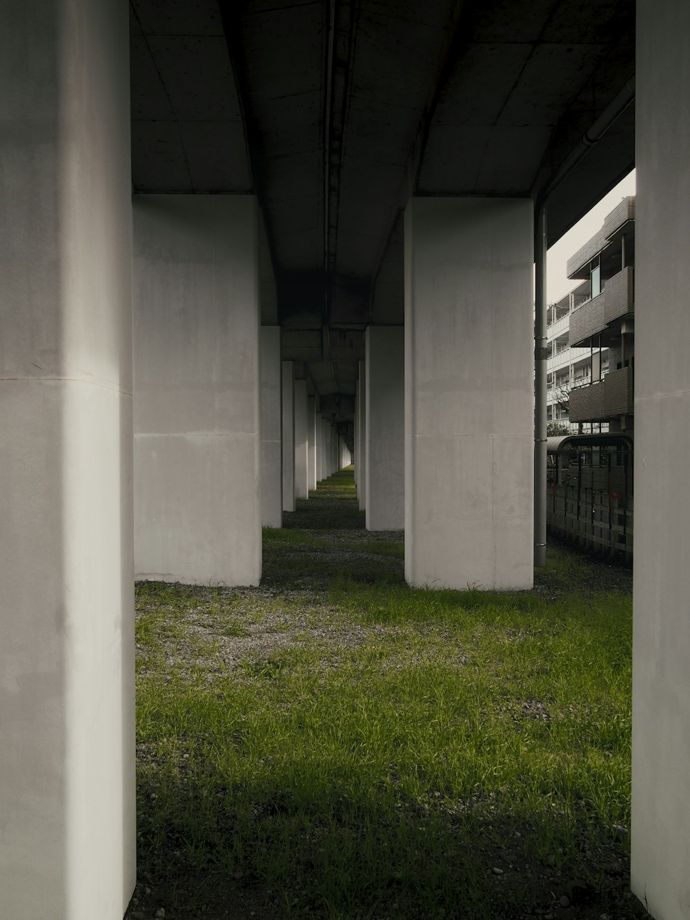 white concrete building with green grass field