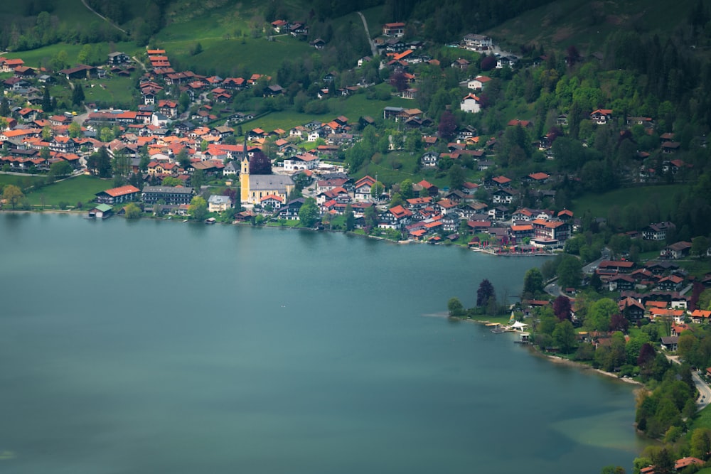 aerial view of city near body of water during daytime