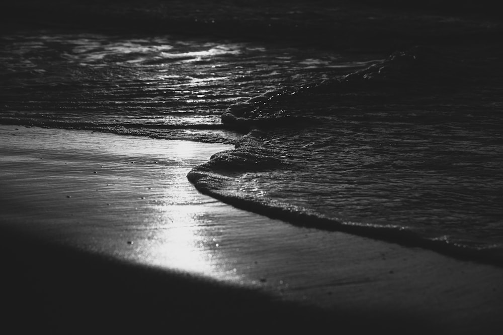 grayscale photo of sea waves