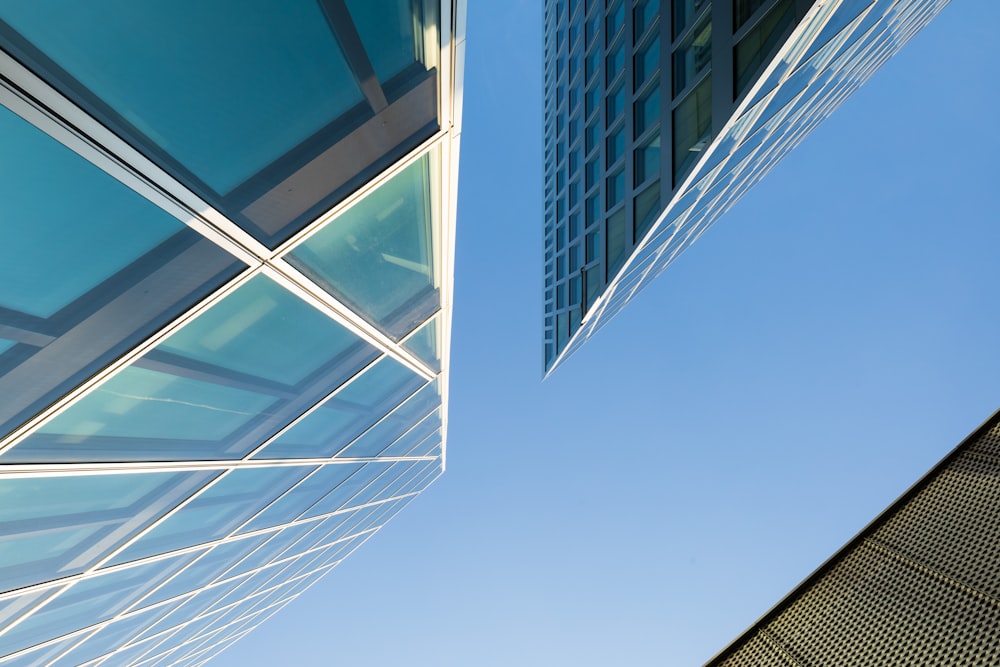 white and blue glass walled building