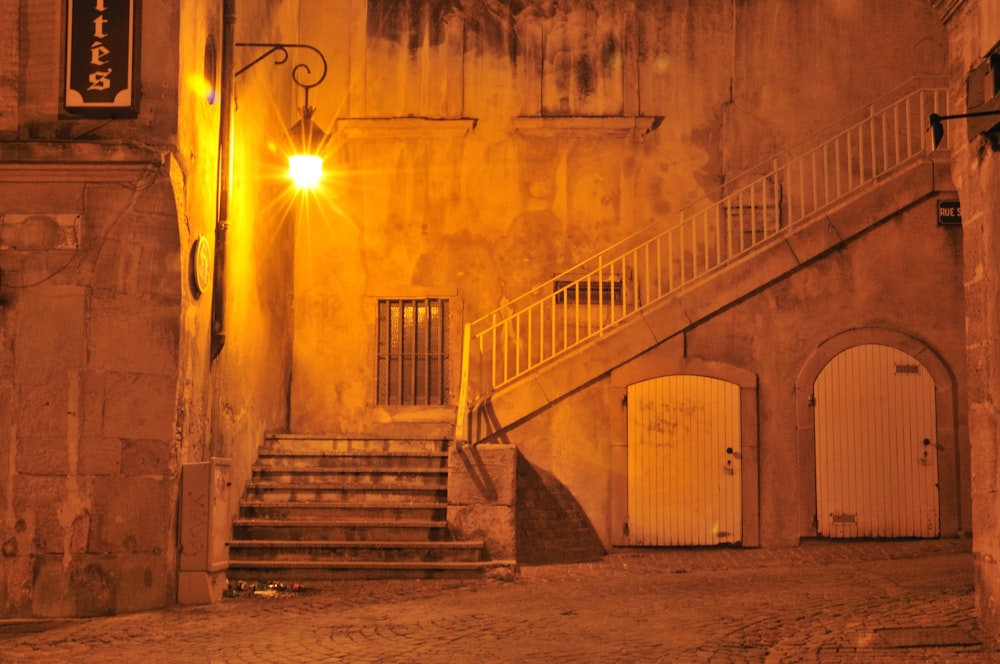 grayscale photo of a staircase