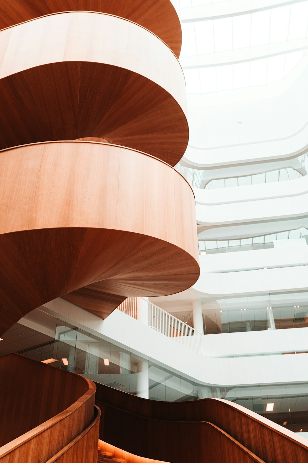 brown and white spiral staircase