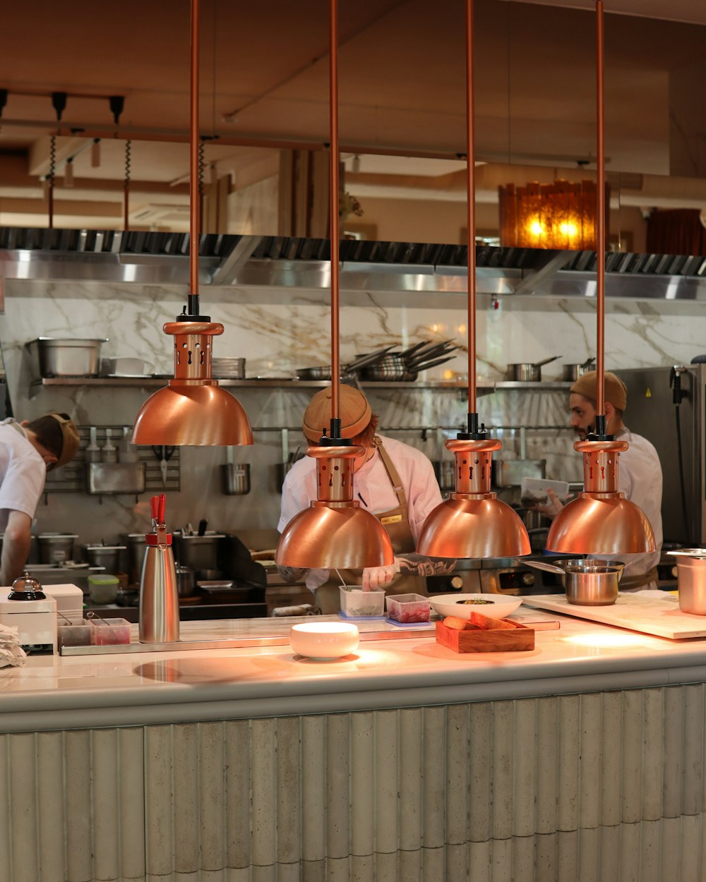 people standing in front of counter