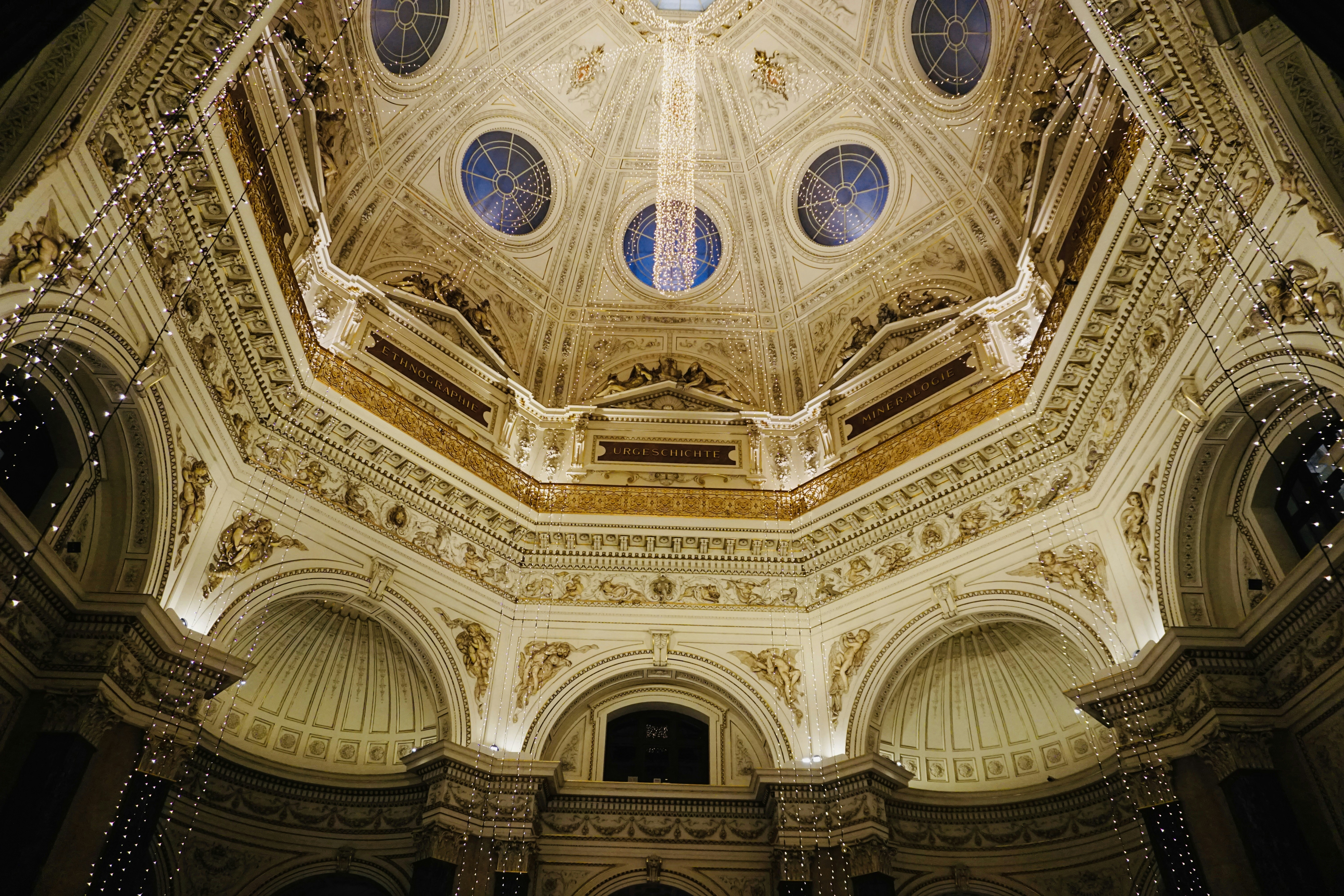 low angle photography of brown and white ceiling, Museum of natural history vienna