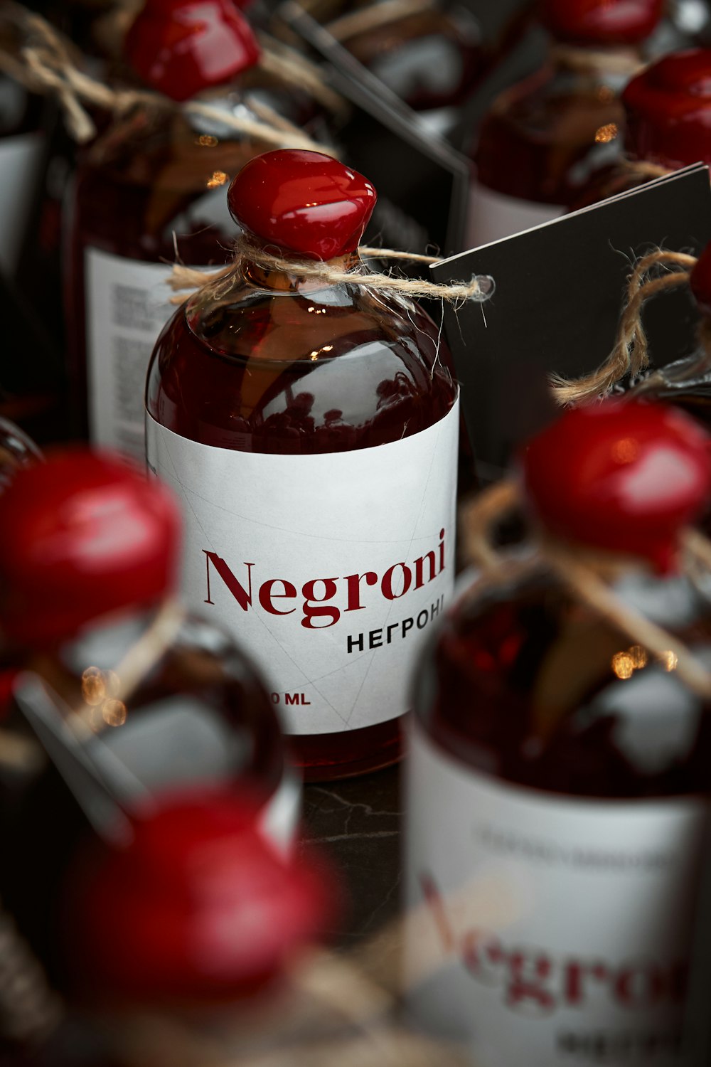 red and white glass bottles