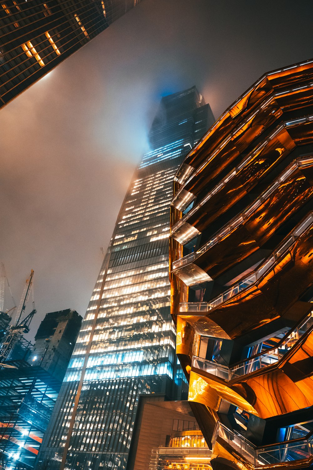 high rise buildings during night time