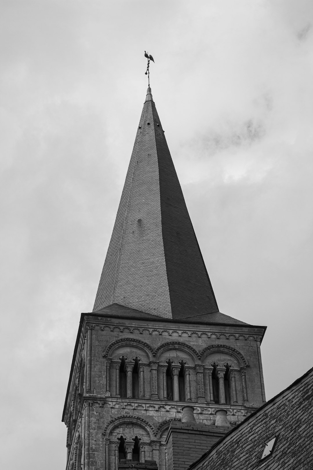 gray scale photo of church