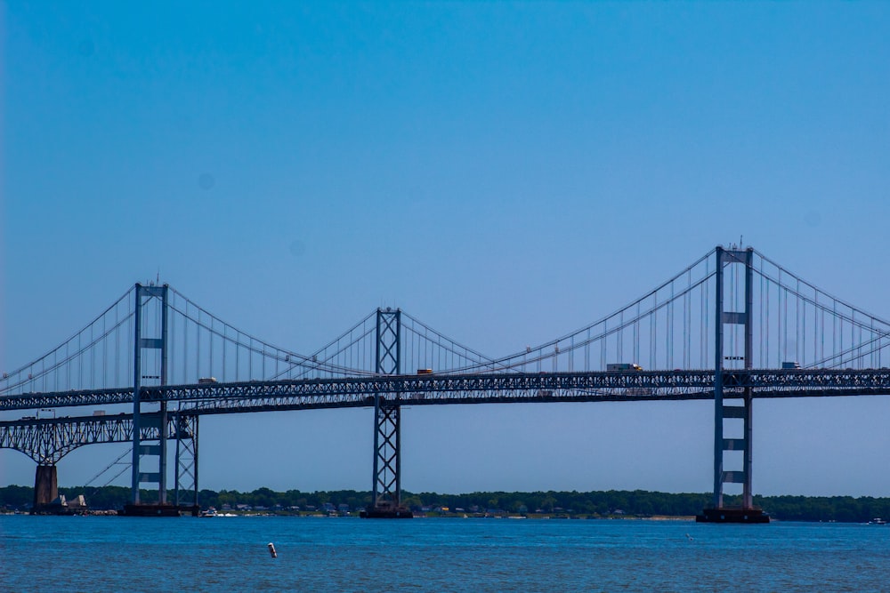 Puente negro sobre el mar azul bajo el cielo azul durante el día
