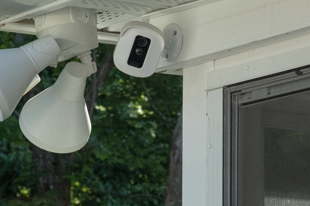 Home security camera mounted outdoors