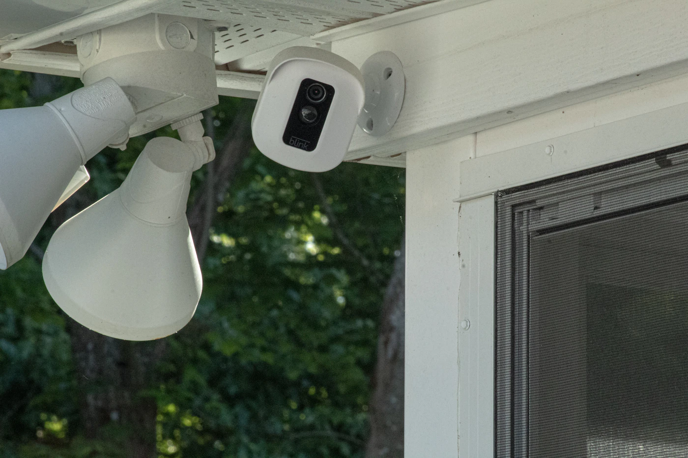White and black security camera close-up