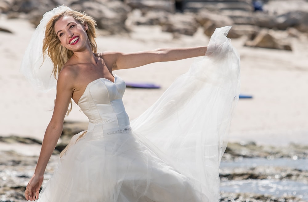 woman in white tube dress