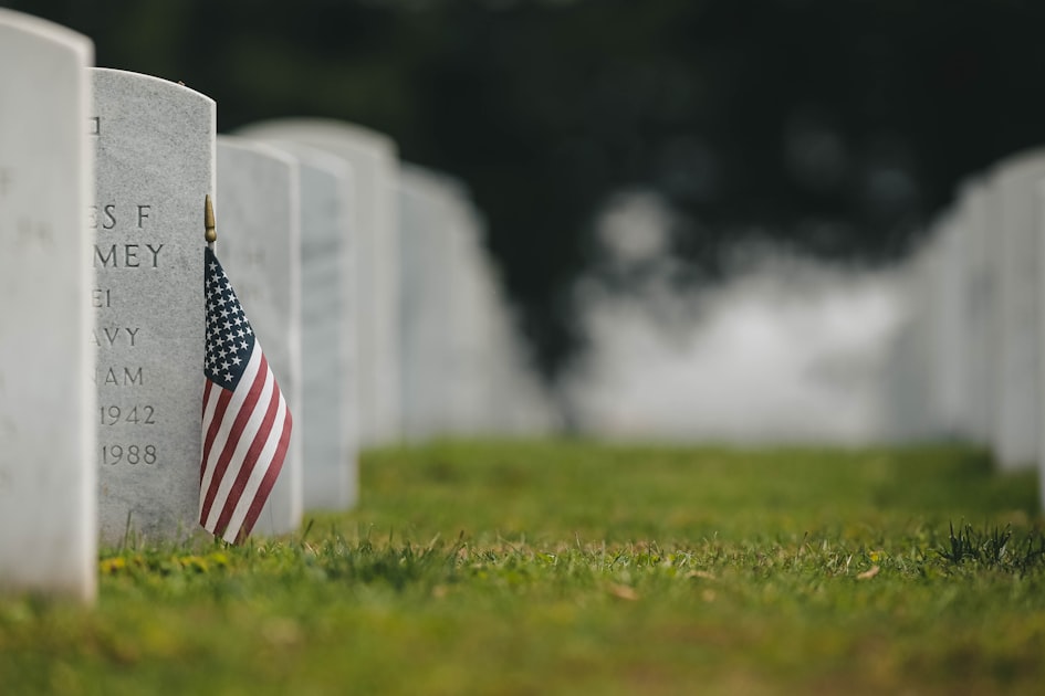 American flags at military cemetery for Memorial Day