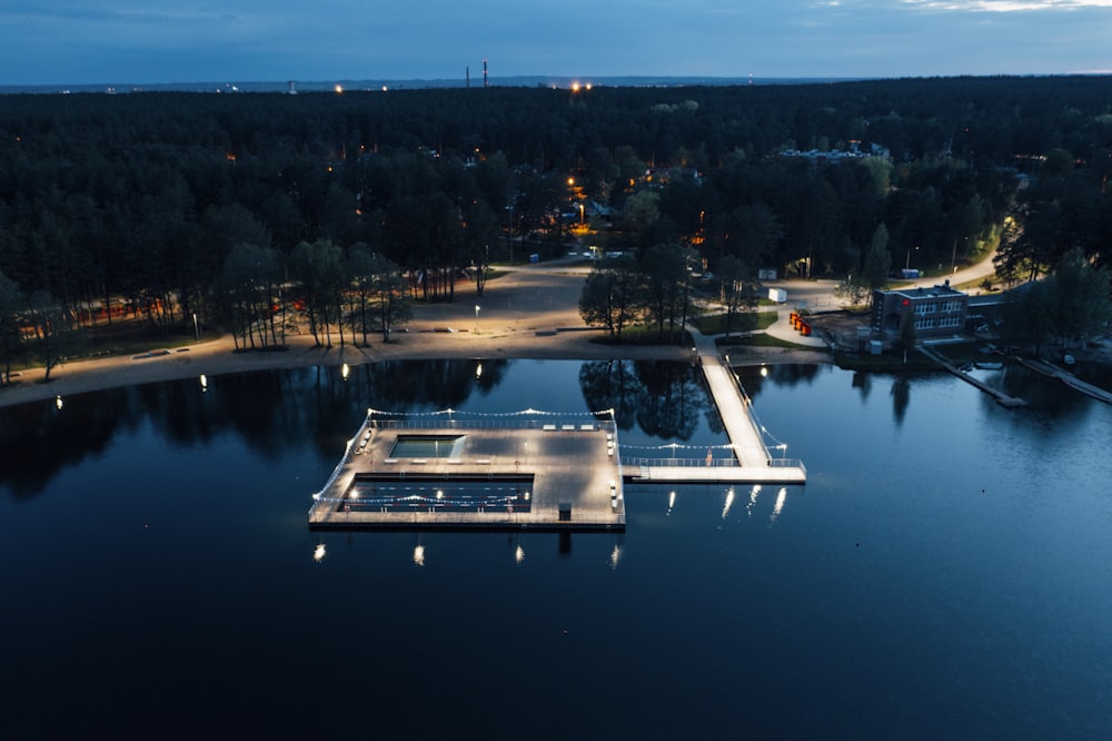 white and black ship on water during night time