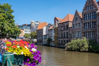 brown and white concrete building beside river under blue sky during daytime