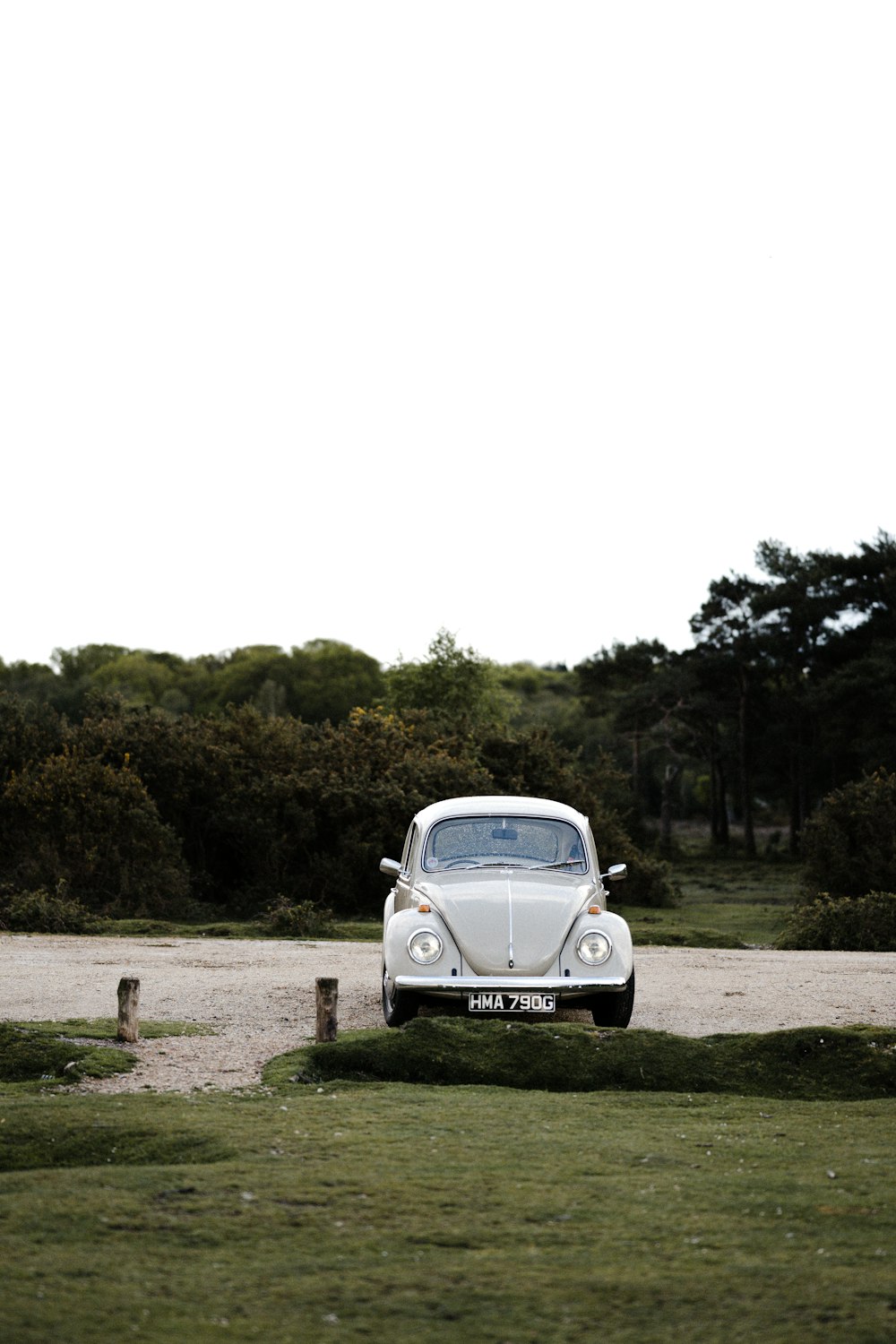 blue volkswagen beetle on dirt road during daytime