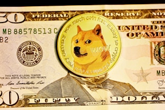 billete dorado con una doge coin en el centro