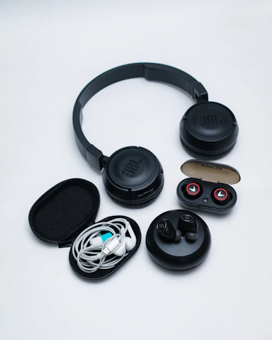 black and orange cordless headphones