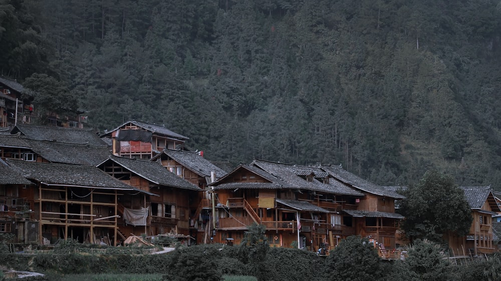 Casa de madera marrón cerca de árboles verdes durante el día