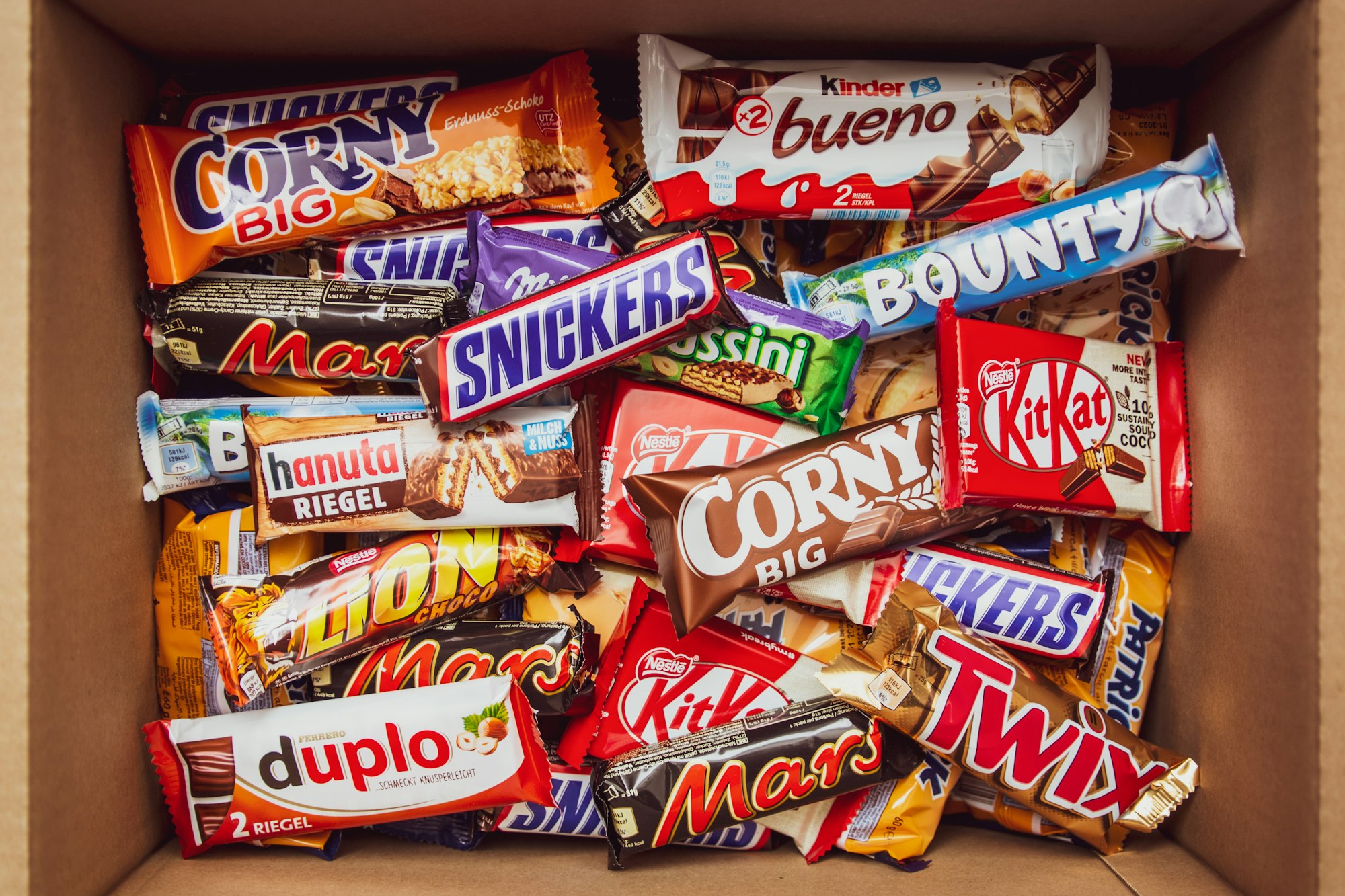 A box full of candy bars.
