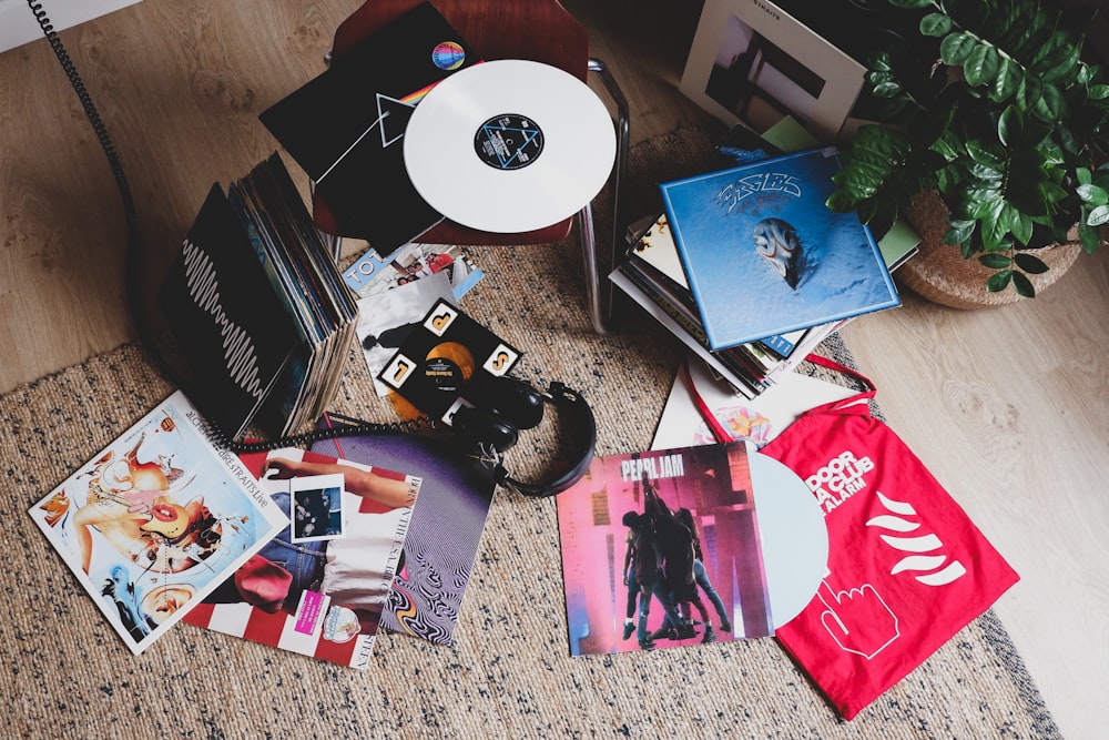 vinyl record on white table